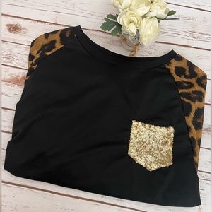 Black & Leopard Long Sleeve Top 3X